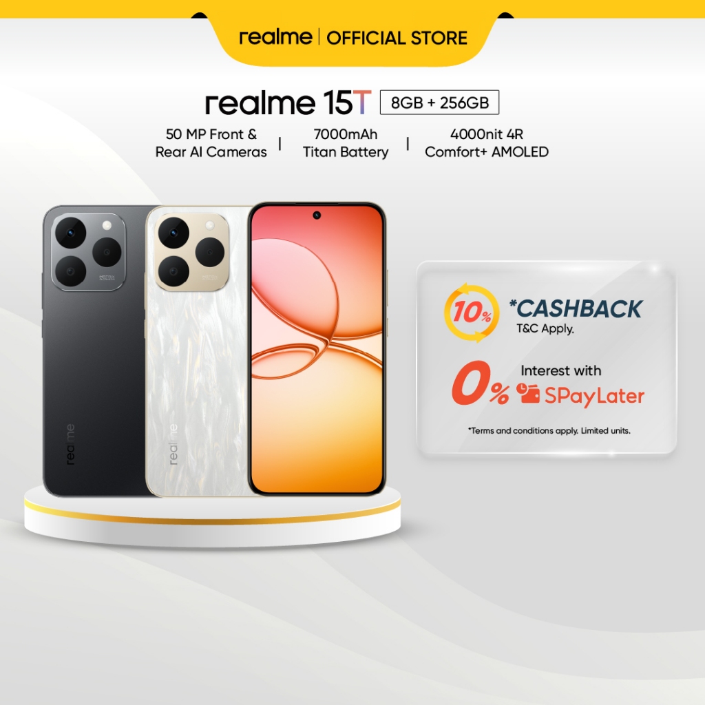 realme 15T (8+256GB) | 50 MP Front & Rear AI Cameras | 7000mAh Titan Battery | 4000nit 4R Comfort+ AMOLED