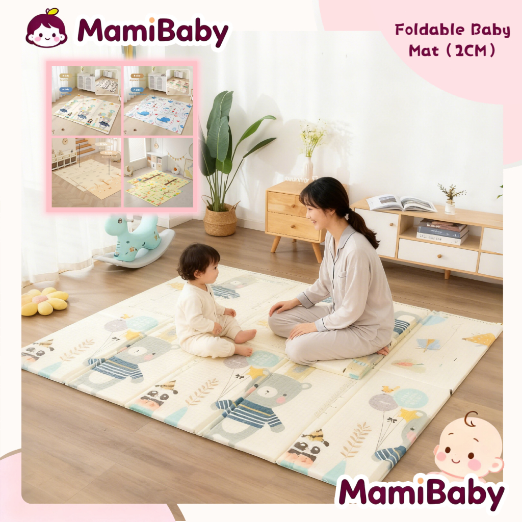 【MamiBaby】2CM Baby Play Mat XPE Foldable Waterproof Playmat Infant Carpet Crawling Mat With Bag