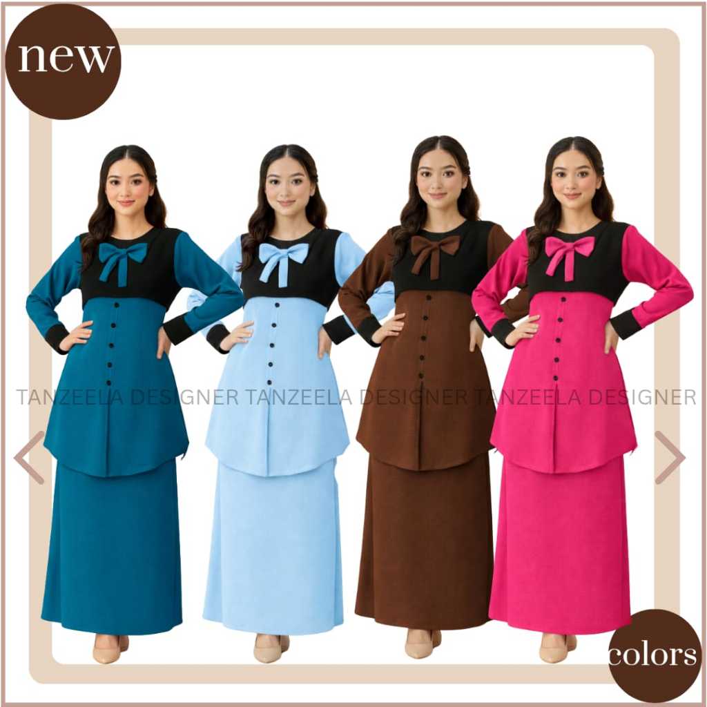 Baju Kurung Fatima Dewasa (Set Sedondon Ibu & Anak) Fesyen Wanita Muslim Ironless Plus Size Hiasan Ribbon & Butang