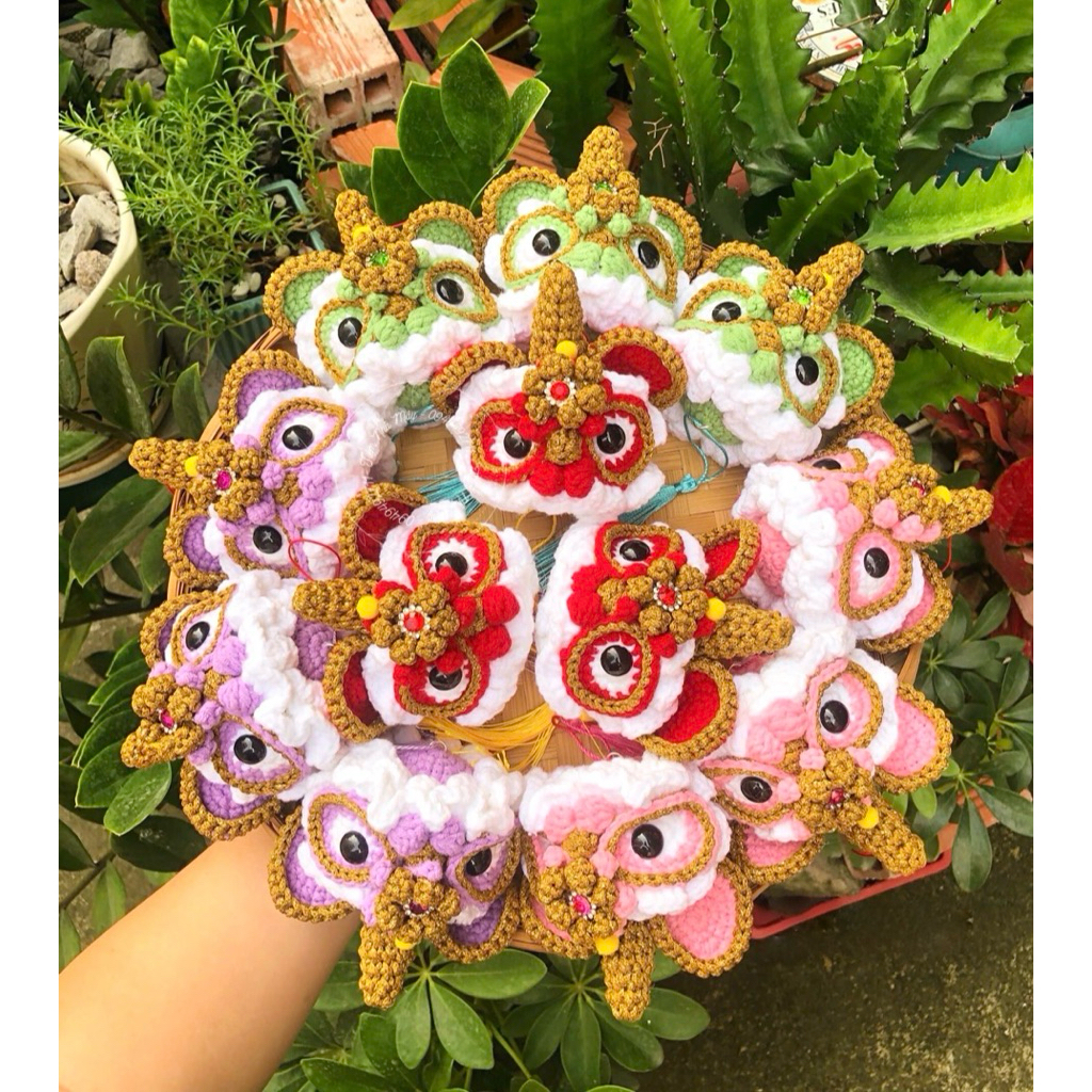 [Ready Stock]CNY Cute handmade crochet Lion Dance Head handcrafted gift hand woven Deco items Collection toys keychains