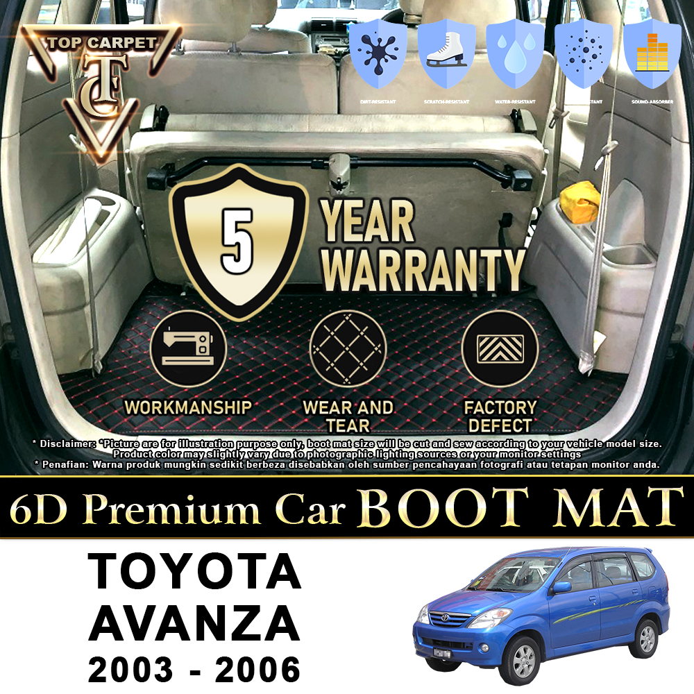 Top Carpet TOYOTA AVANZA ( 2003 - 2006 ) Car Boot Mat PU Leather Cargo Mat Trunk Carpet Boot Liner Karpet Bonet