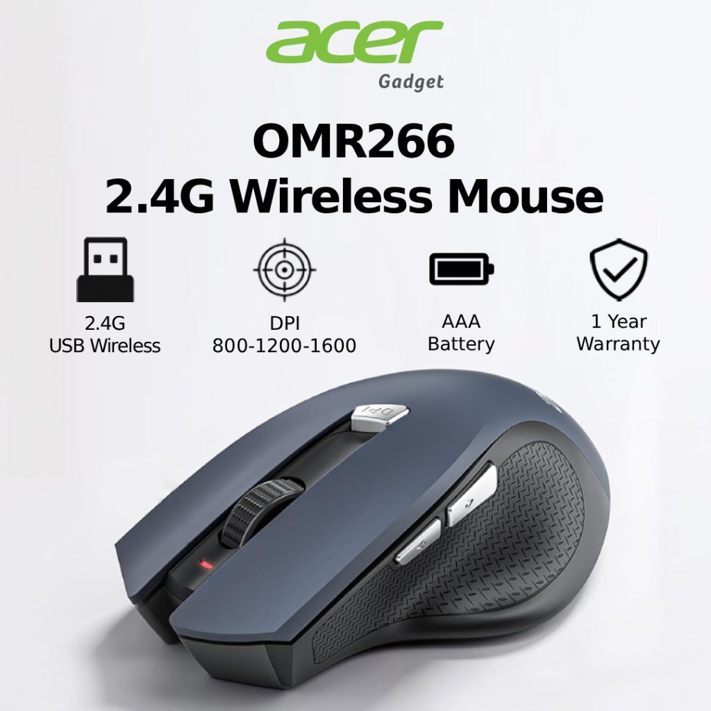Acer OMR266 2.4GHz USB Ergonomic Wireless Mouse Office Use Gaming Home