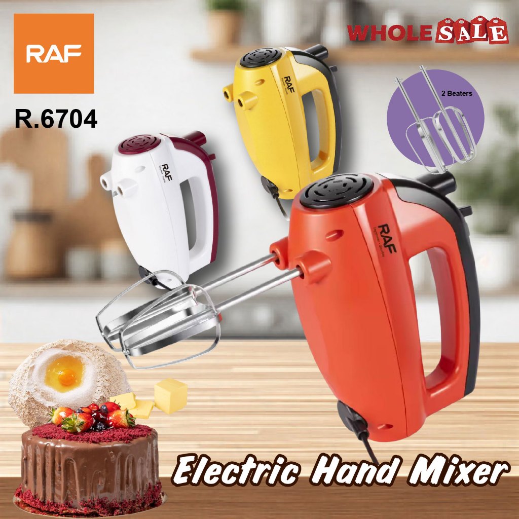 RAF R.6704 300W Hand Mixer Electric 7 Speed Baking Mixer with Beaters & Dough Hooks /  Mesin Pengadun Tepung Elektrik