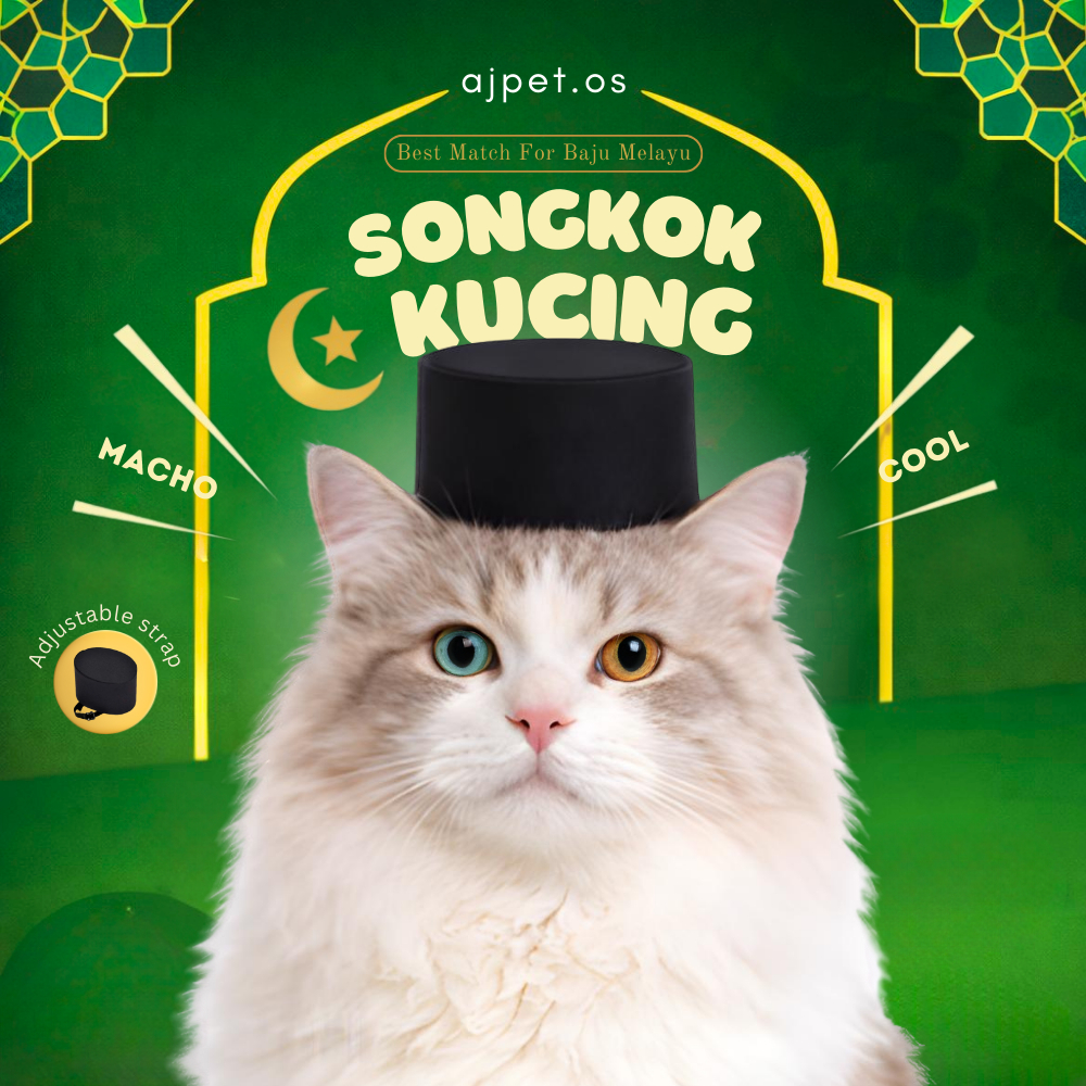 AJPET Songkok Kucing Jantan Raya 2026 Songkok Kucing Hitam Baju Melayu Raya Kucing Cat Songkok Costume Raya