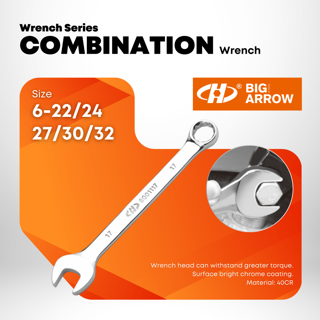 BIG ARROW Combination Wrench 6-32mm Spanner Ring Open End Wrench Chrome 40CR Heavy Duty Workshop Mechanic Tool