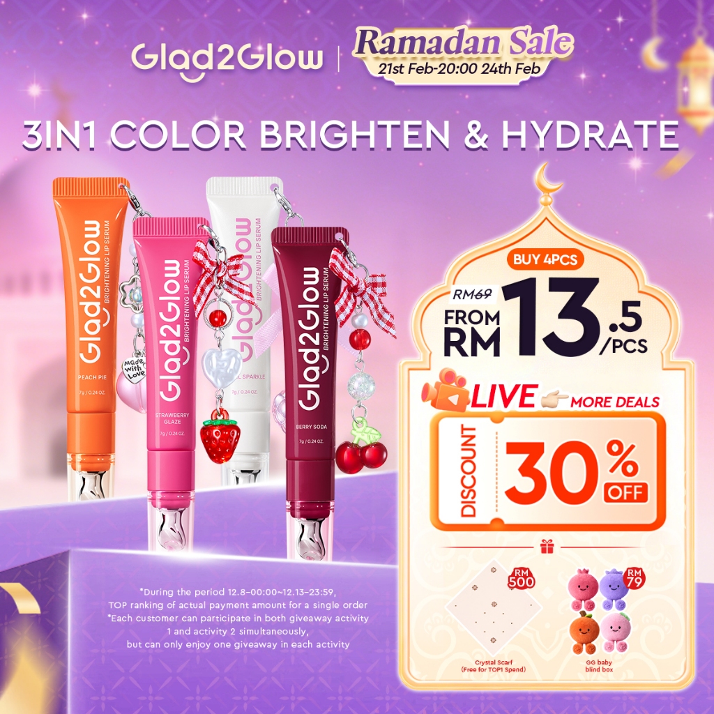 Glad2Glow POUT CANDY Lip Gloss Brightening & Color & Hydrate 3in1 Lightweight Serum Lip Balm Instant Healthy & Plump Lip