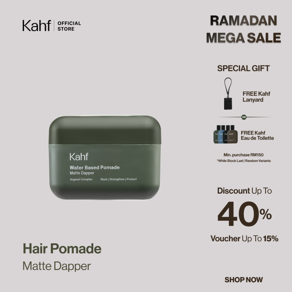 Kahf Matte Dapper Water Based Pomade -12h Strong Hair Styling Product - Easy Wash Easy Application - Minyak Rambut