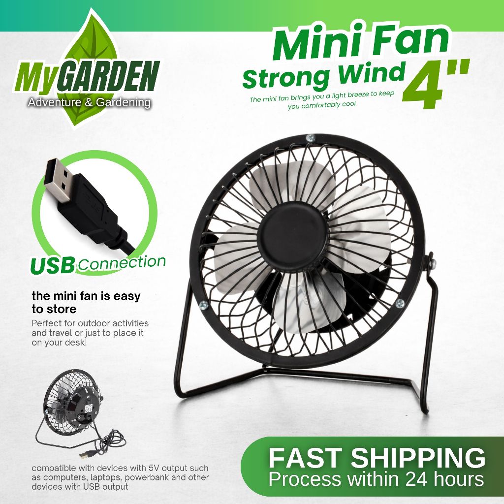 USB Mini Fan Strong Wind Cool Table Fan Mini USB Bedroom Camping Fan Metal Silent  4 Blades Kipas Besi kipas meja A18
