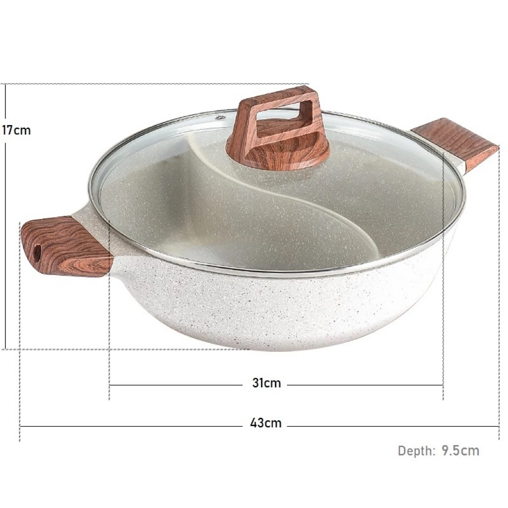 Dessini Italy 30CM Maifan Stone Casserole Induction Double Flavor Divider Hot Pot Steamboat Bowl Pan Cookware