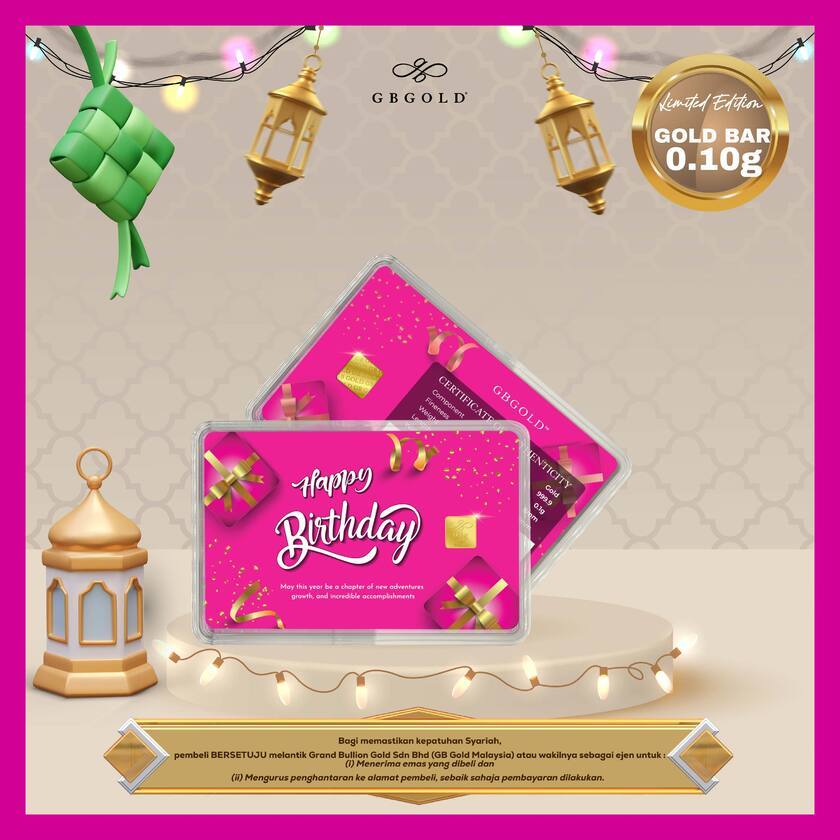 GB GOLD Happy Birthday Pink GoldBar 0.1g (Emas 999.9)