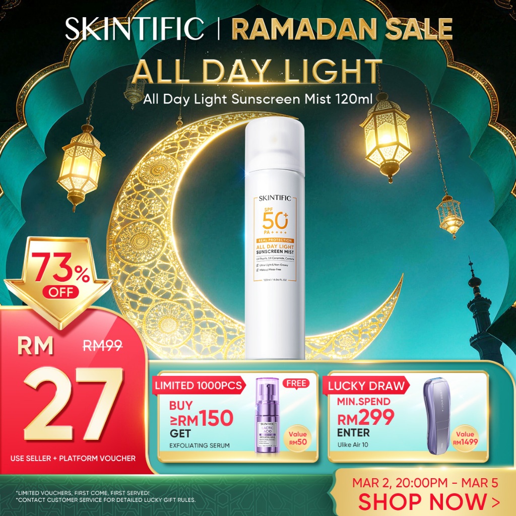 SKINTIFIC All Day Light Sunscreen Mist SPF50+ PA++++ Double Antioxidant Sunscreen Spray Physical UV Protection Centella