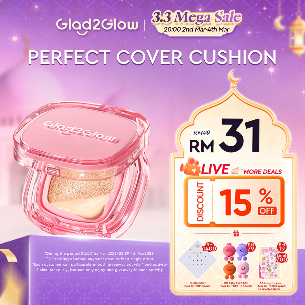 Glad2Glow Perfect Cover Cushion Foundation Full Coverage Long-Lasting Waterproof Makeup Oil Control foundation