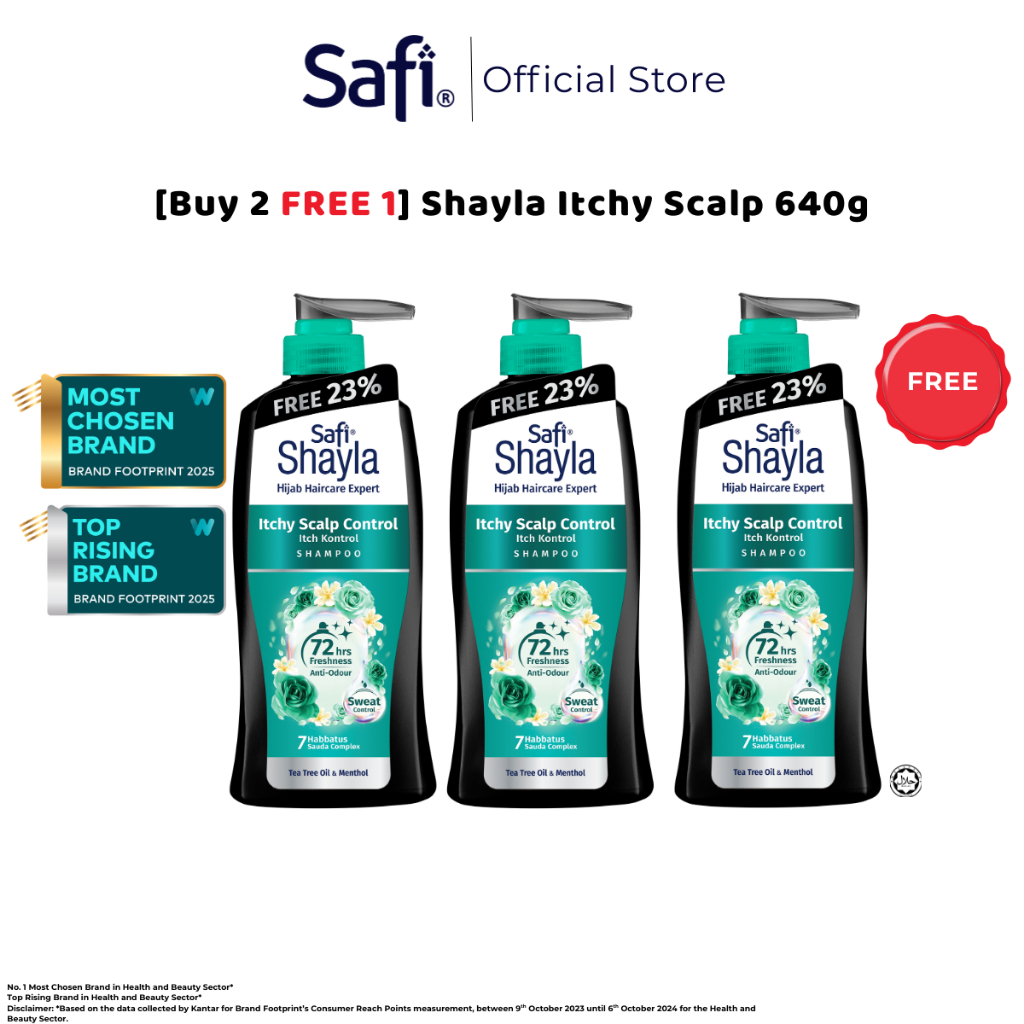 [Buy2Free1] Safi Shayla Shampoo Itchy Control 640g | Hijab Scalp Care | Long-Lasting Fragrance | Hai