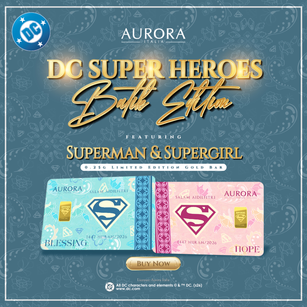 [NEW LAUNCH] DC x AURORA ITALIA (0.25g) 999.9 DC Batik Raya Superman and Supergirl 2026 Limited Edition Gold Bar