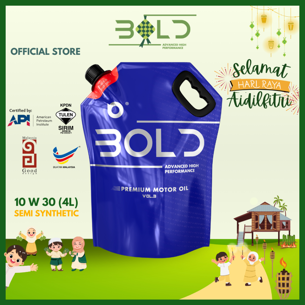 BOLD SIRIM 10w30 3L/4L Semi Synthetic SP Engine Oil Car 10w-30 Minyak Hitam Enjin Kereta Perodua Proton Nissan Honda
