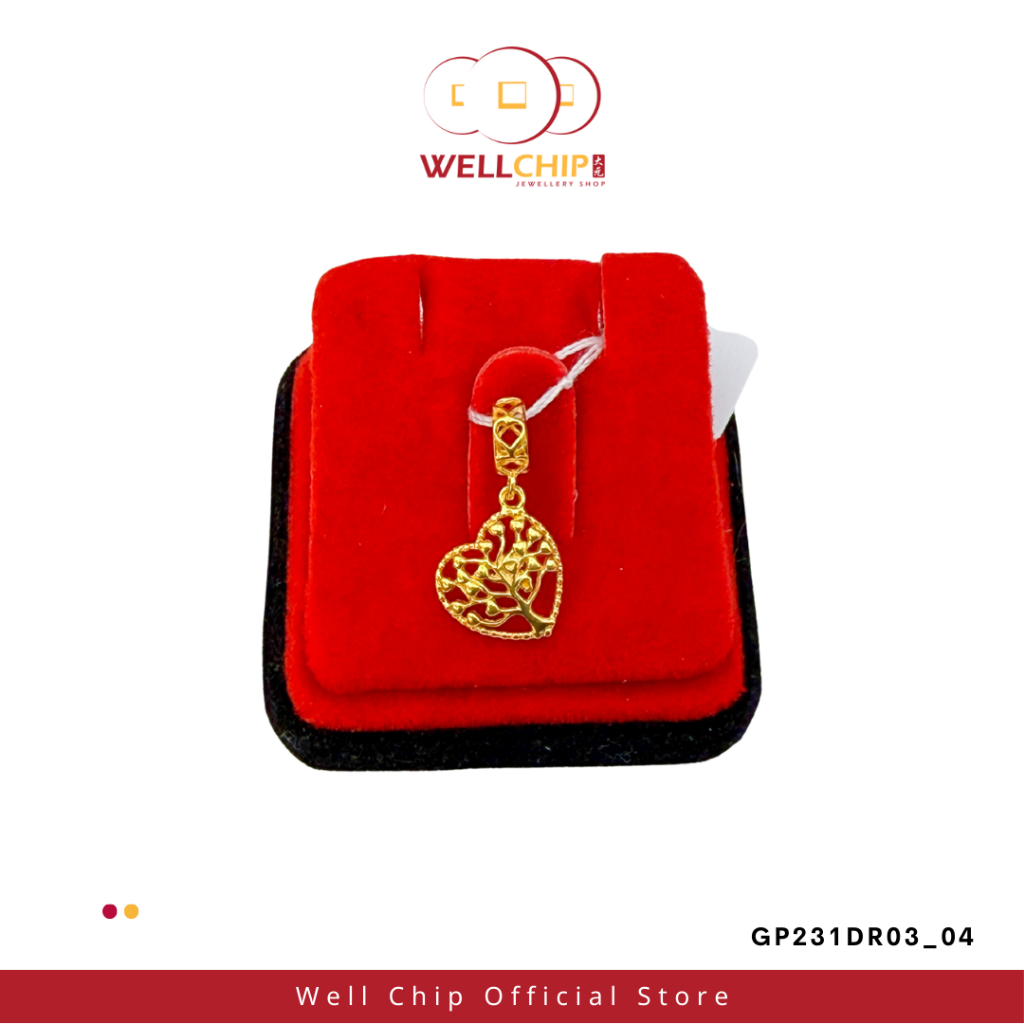 Loket Hati Emas 916 | Sparkling Heart 916 Gold Pendant | Emas 916 | Kedai Emas WELL CHIP