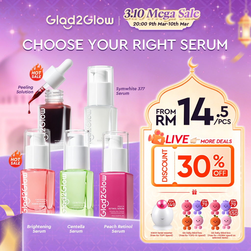 Glad2Glow Serum Peeling / Niacinamide Brightening / Retinol /Acne/377 Dark Spot essence muka Whitening glowing Wajah