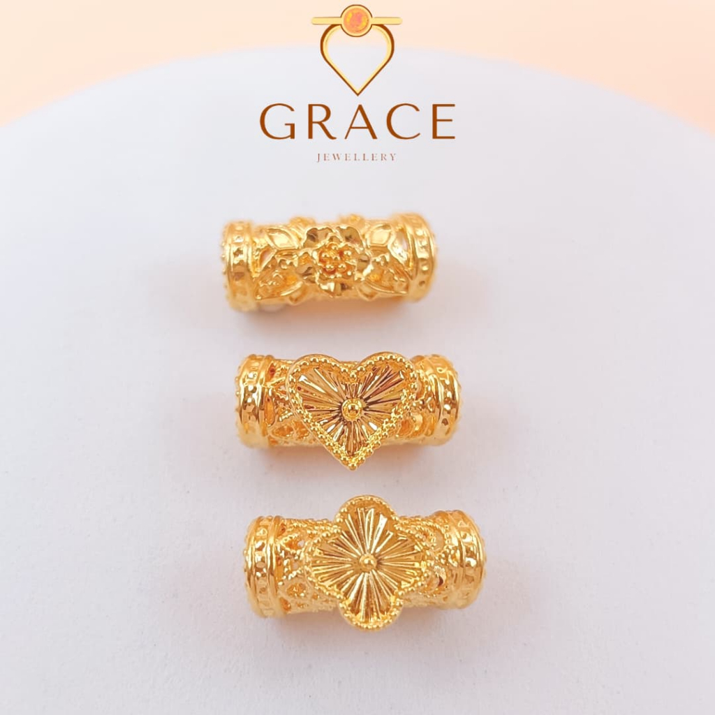 Grace Jewellery Gold 916 Mini Bamboo Pendant/Emas 916 Mini Buluh Kerawang/黄金916小克重弯管系列