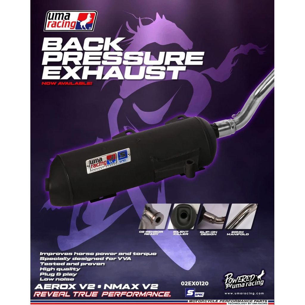 UMA RACING EXHAUST BACK / TRU PRESSURE NVX V2 V3 NMAX LC4S V6 LCV8 V8 Y16ZR RSX RS150 Y15ZR SLIP ON EKZOS Y15 Y16