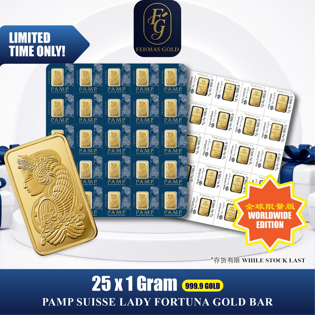 FEHMAS 999.9 PAMP Suisse Lady Fortuna Gold Minted Bar - Multigram+25