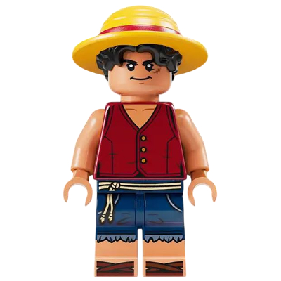 op016 LEGO One Piece Monkey D. Luffy - Hair Combo, Straw Hat with Black Hair, Closed Mouth Grin
