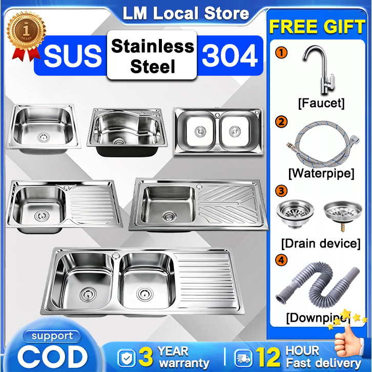 【Pampasan kerosakan】Multiple sizes Sink 304 Stainless Steel Singki Dapur Single/double Sink Kitchen Sink 水槽 廚房水槽