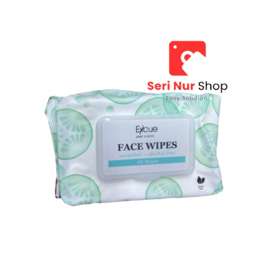 Face Wipes (Cucumber) (Free Alcohol) Tisu Muka Excue 150mm x 200mm x 40pcs
