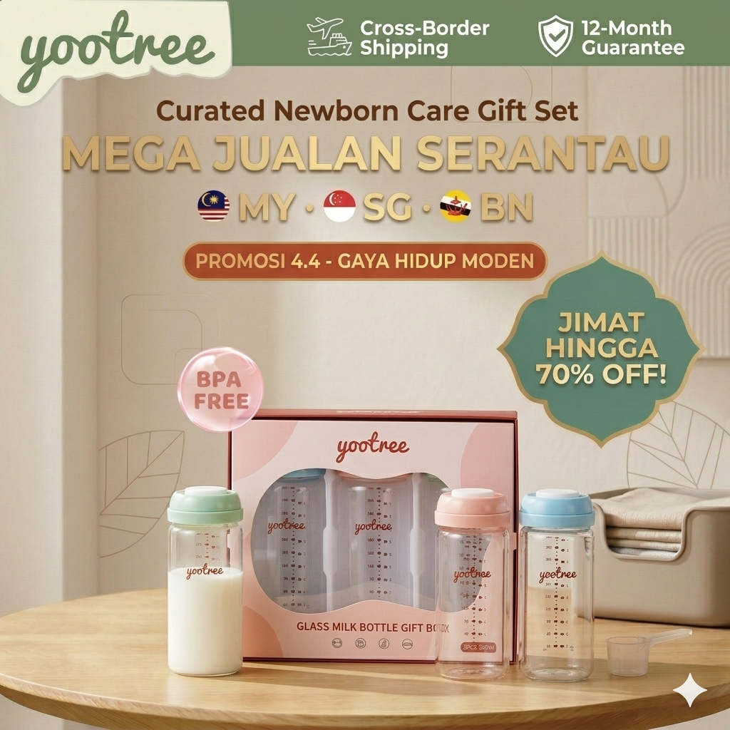 【4.4 SALE】yootree 3-in-1 Glass Breast Milk Storage Bottles Gift Box 300ml Set Botol Susu Kaca