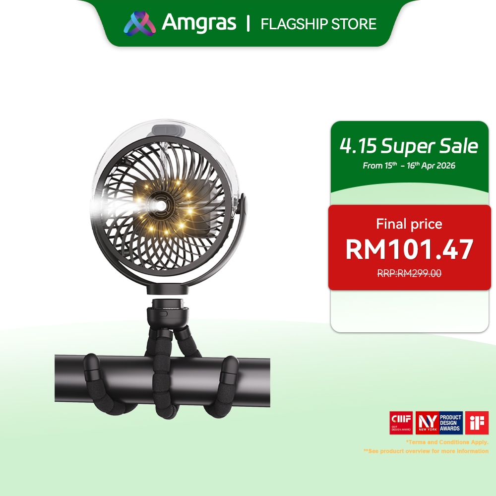 Amgras Stroller Baby Portable Mini Fan Rechargeable 9 Leds/Ultra Quiet/Flexible Tripod/55 Hours (6000mAh)