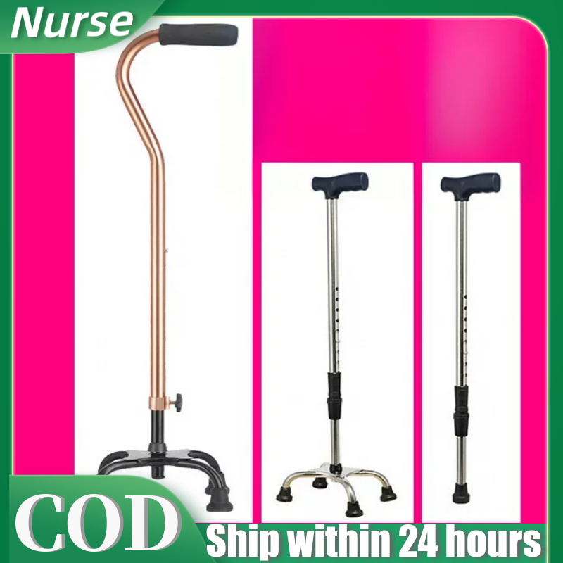 【NURSE】Stainless Steel Walking Stick Quad Cane, Tongkat 4 Kaki,  EngHong Walking  Aid  拐杖  Lightweight Height Adjust