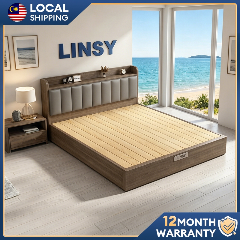 【100% Solid Wood】Bed Frame Wooden Bed HeavyDuty Katil Kayu Single/Queen/King Bed Bedroom