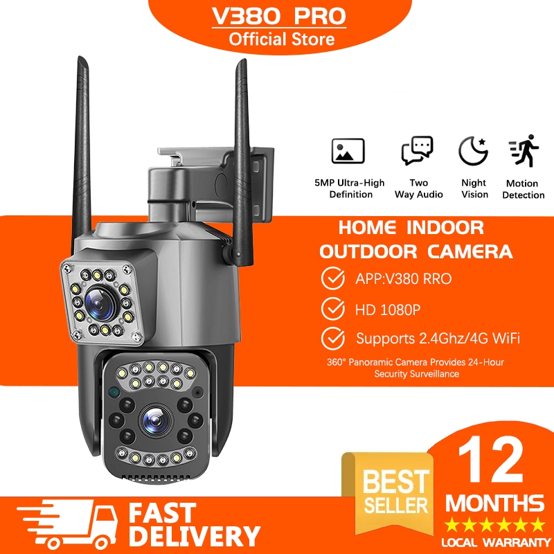V380 Pro wireless dual lens outdoor waterproof wifi 360 cctv camera 1080P IP Security Cameras sim card 4g