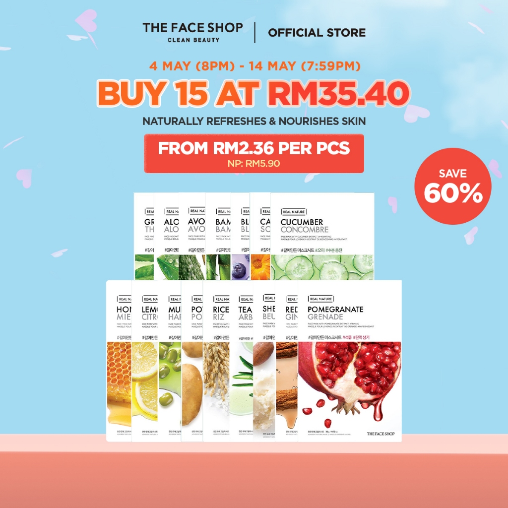 [Shopee No.1 Daily Mask] [THE FACE SHOP Official] Real Nature Mask Sheet Facial Masker Muka 面膜 Korea