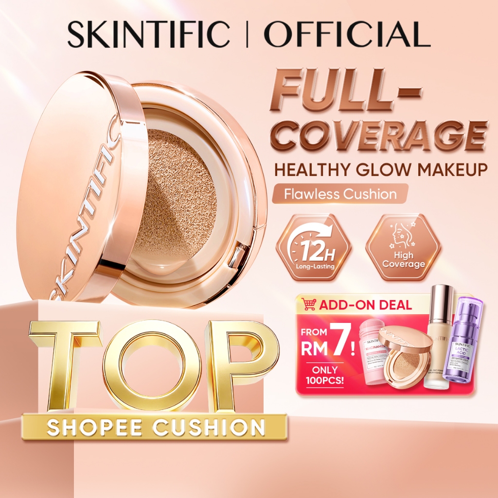 SKINTIFIC Cover All Perfect Cushion Foundation Full & High Coverage Flawless Healthy Glow Makeup Waterproof Long-Lasting