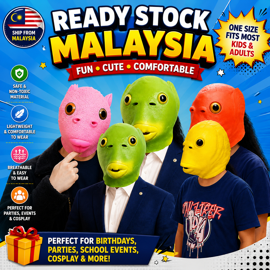 (Ready Stock) TikTok Funny Monster Fish Head Mask Cartoon Horror Costume Cover Cosplay 绿头怪 抖音沙雕绿鱼头套 万圣节面具