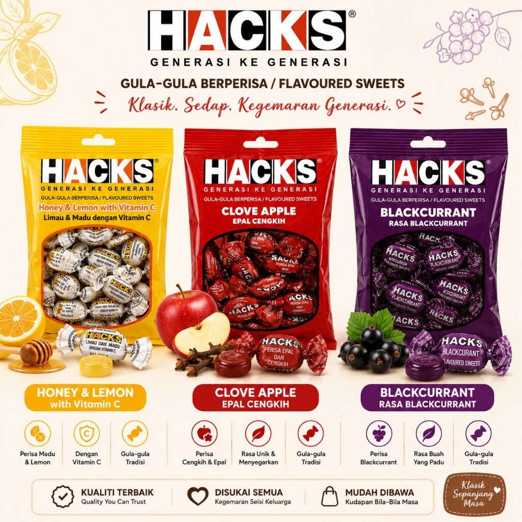 Hacks Gula-Gula Pelbagai Perisa Halal 100g