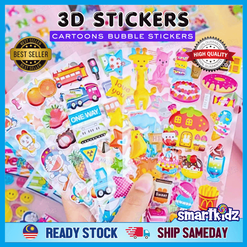 Set A [1pc] 3D Bubble Cartoon Cute Stickers - Frozen/Spiderman/Avenger/Kitty/Unicorns/Ultraman/Transformer - smartkid