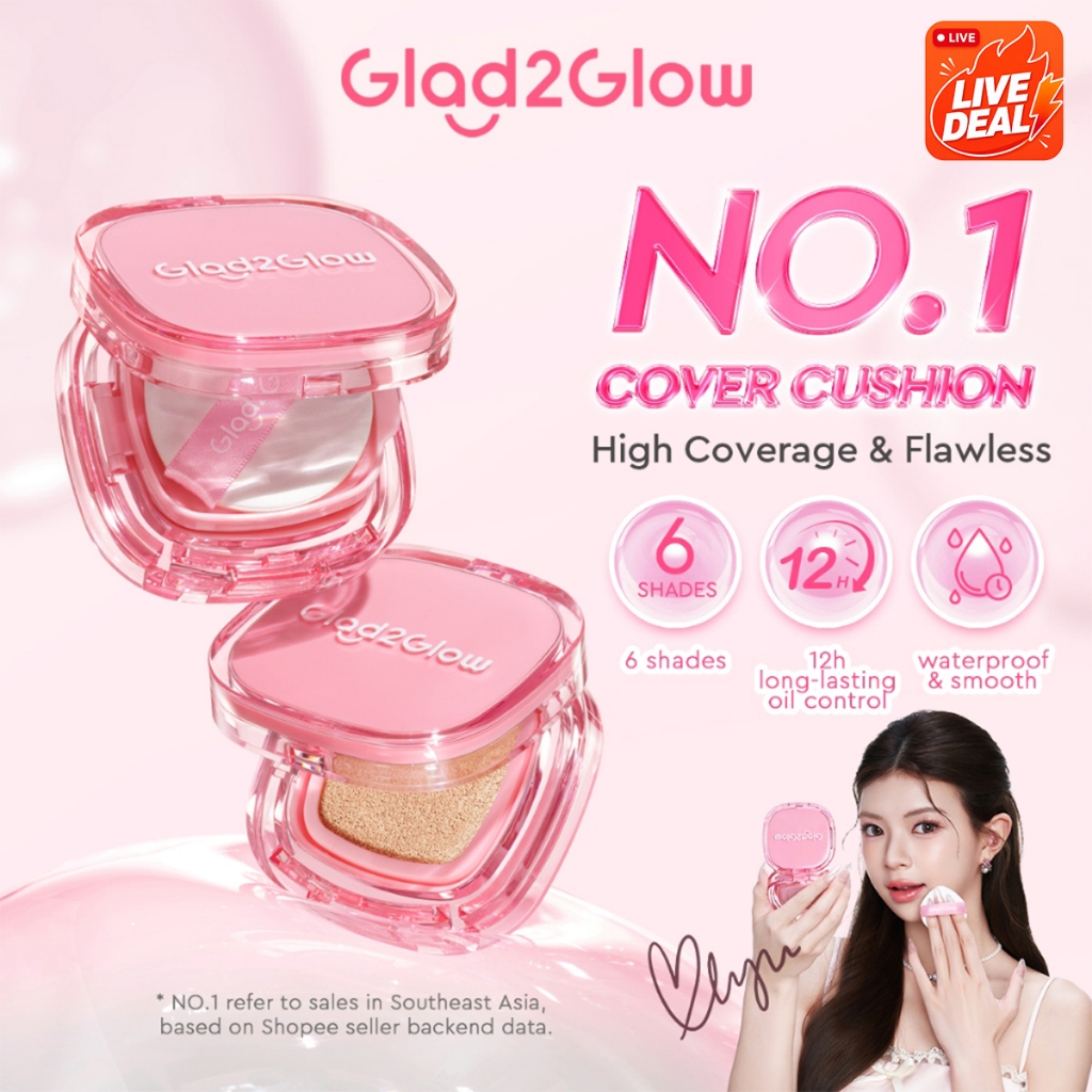 Glad2Glow Perfect Cover Cushion Foundation Full Coverage Long-Lasting Waterproof Makeup Oil Control foundation