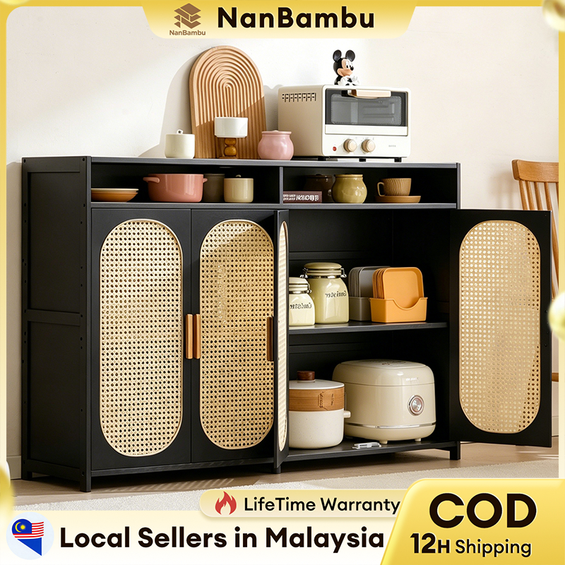 【Free Shopping】Bamboo Kitchen Cabinet Almari Dapur 4/3/2 Doors Kabinet Dapur Kitchen Side Cabinet 橱柜