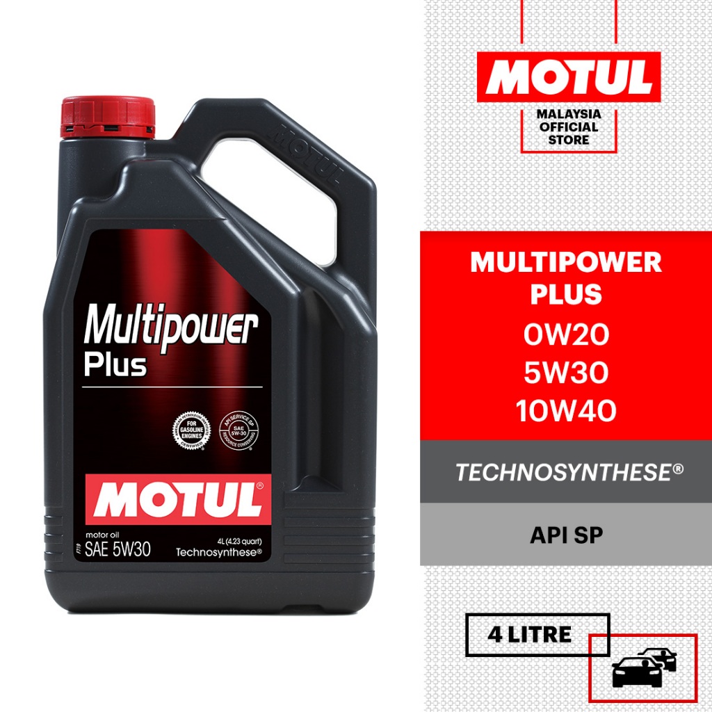 MOTUL Multipower Plus 0W20 5W30 10W40 4L Minyak Enjin Technosynthese SP