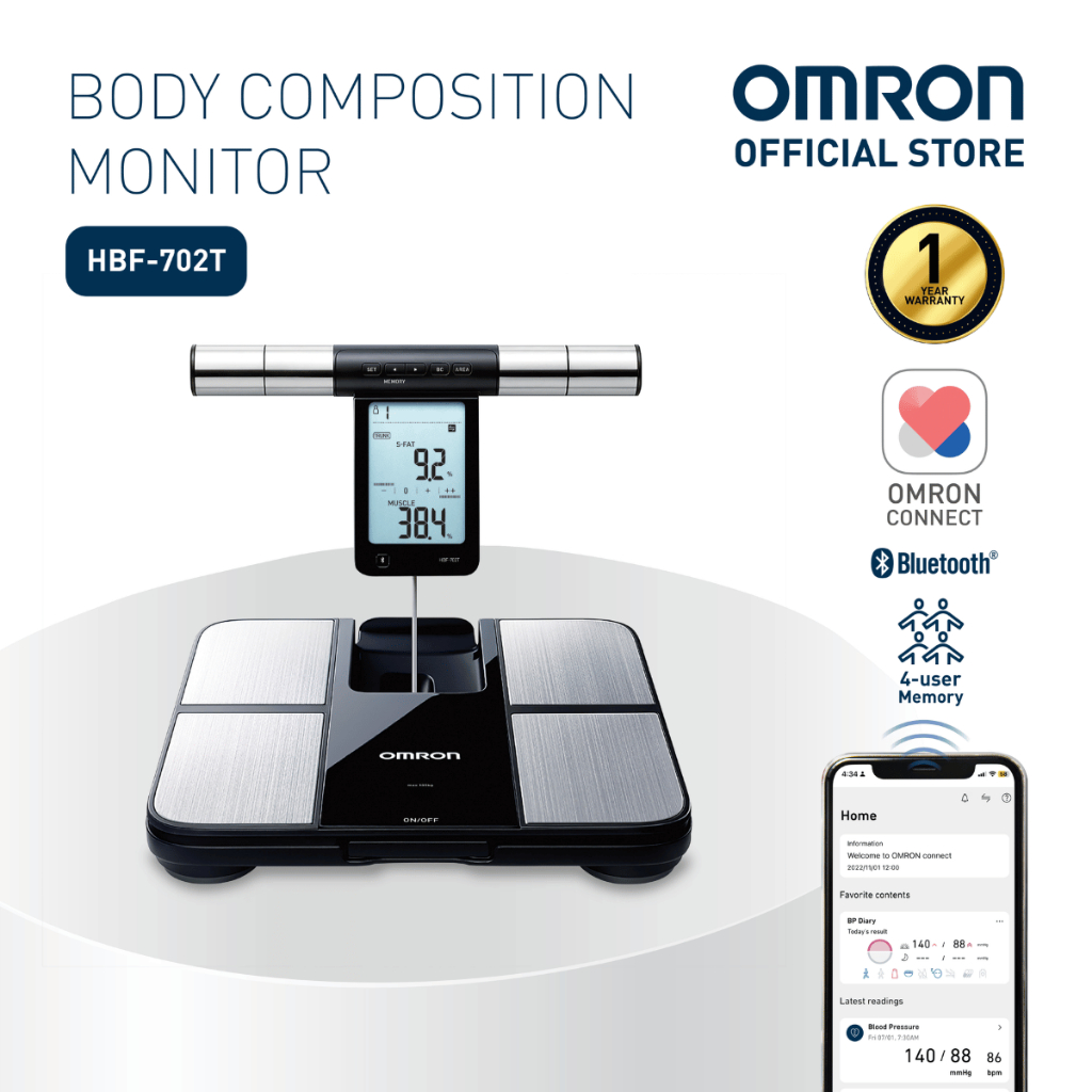 OMRON Body Composition Monitor Bluetooth | Monitor Komposisi Badan HBF-702T | 蓝牙体重体脂肪计 [Waranti Tempatan 1 Tahun]