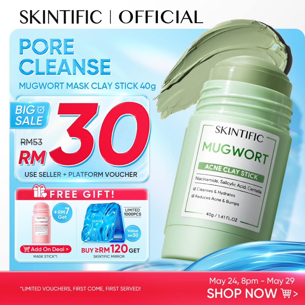 SKINTIFIC Mugwort Acne Clay Stick Calm Soothing Acne Shrink Pores Cleansing Pores & Blackheads Face Mask Muka Centella