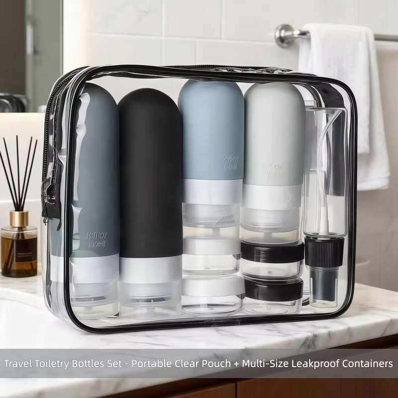 [Ready Stock] Leakproof Silicone Travel Bottle Set 17 In 1 Flight Approved Toiletry Refill Botol Kosmetik Beg Travel