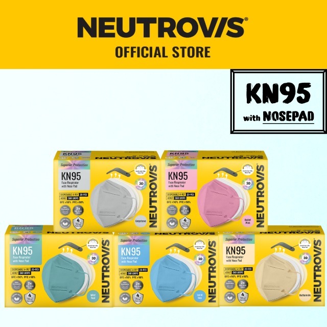 [KN95 NOSEPAD SERIES] Neutrovis KN95 Adult Face Respirator 20s with Nose Pad (Multiple Colours Available)