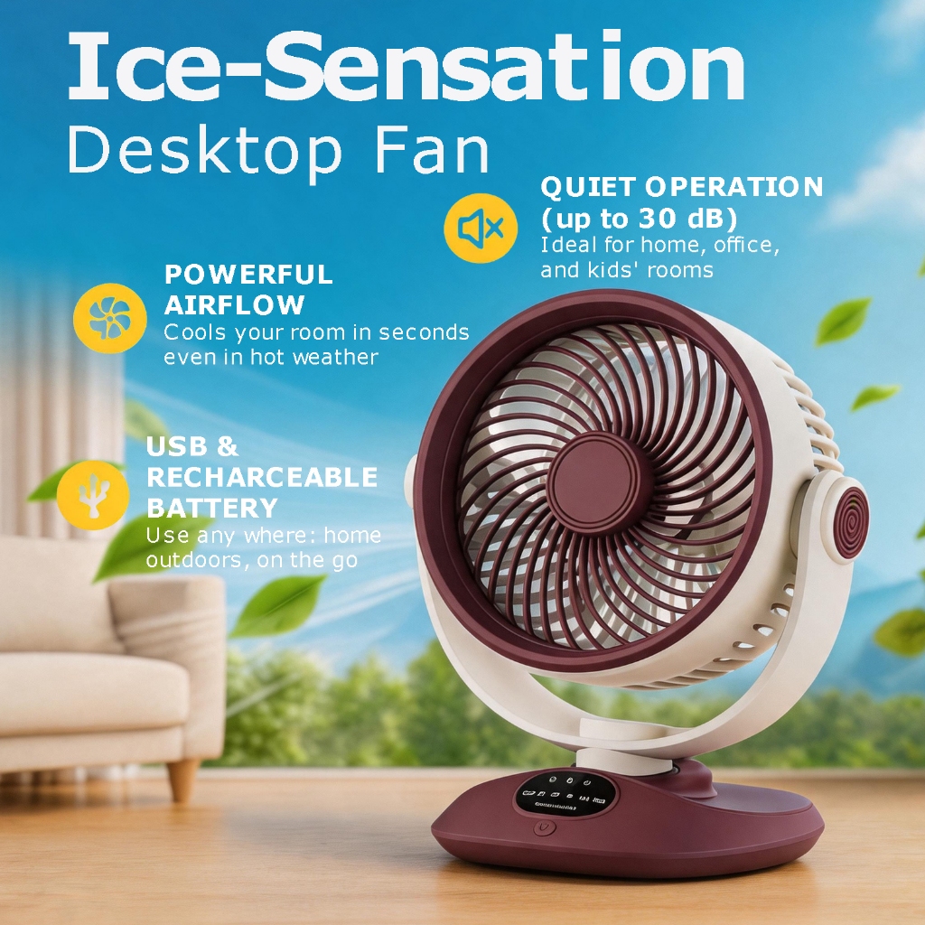 NEW 720° Rotation Table Fan Strong Wind Adjustable Portable Air Circulator Fan Low Noise Fan Kipas Meja 桌面风扇