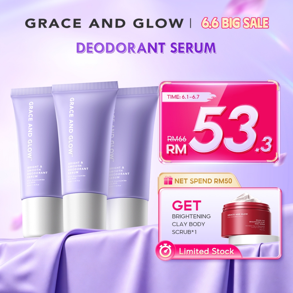 Grace and Glow Roll On Serum Deodorant Brightening Armpit 3PCS Bundle Daily Use Pencerah Ketiak Pemutih Ketiak 50ML/1PCS