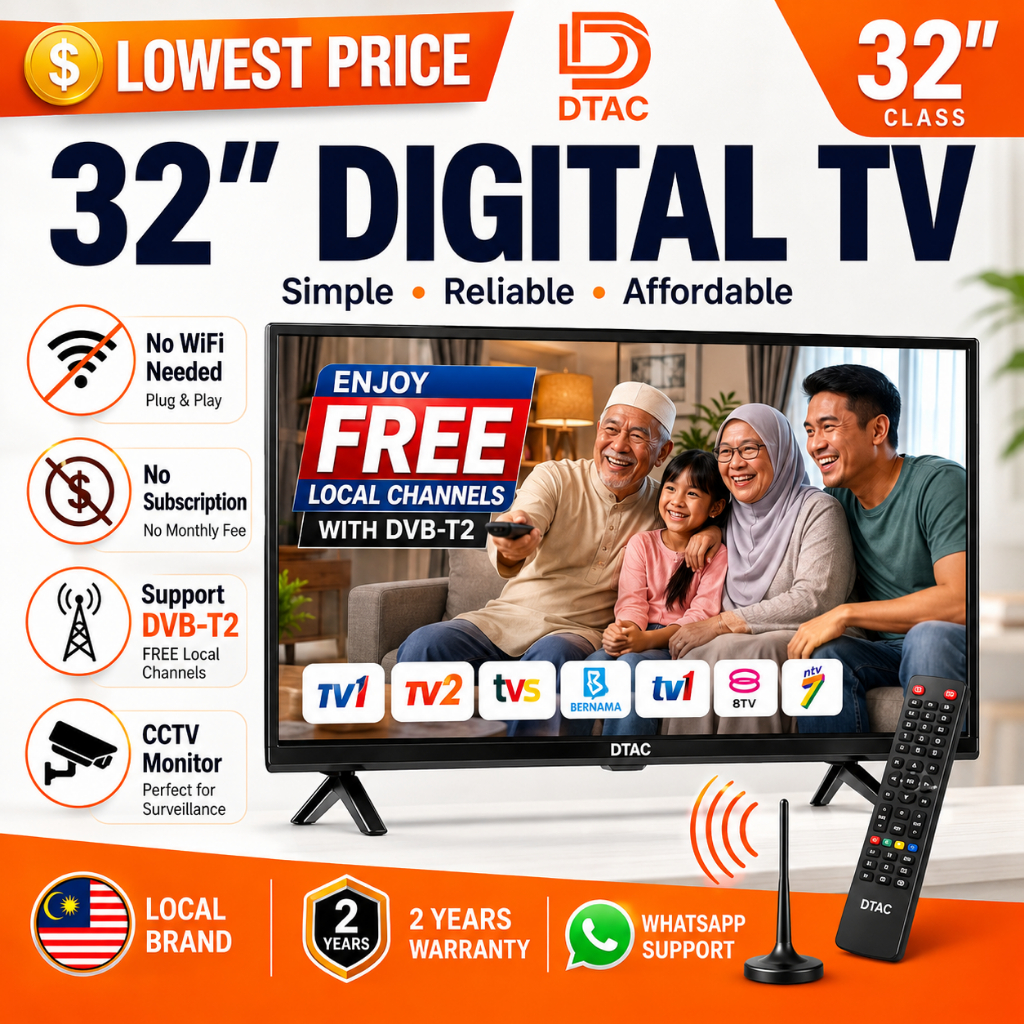 Digital TV Televisyen Led Rumah Bilik Dapur CCTV HDMI TV Ruang Tamu Murah Untuk Astro Mytv Orang Tua