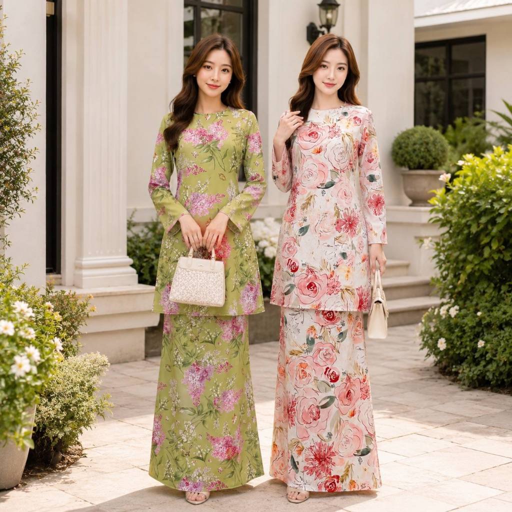 UQAIRA KURUNG MODERN PRINTED FLORA MATERIAL KOREAN SOFT CREPE BY HARIKA AISHAH STYLE