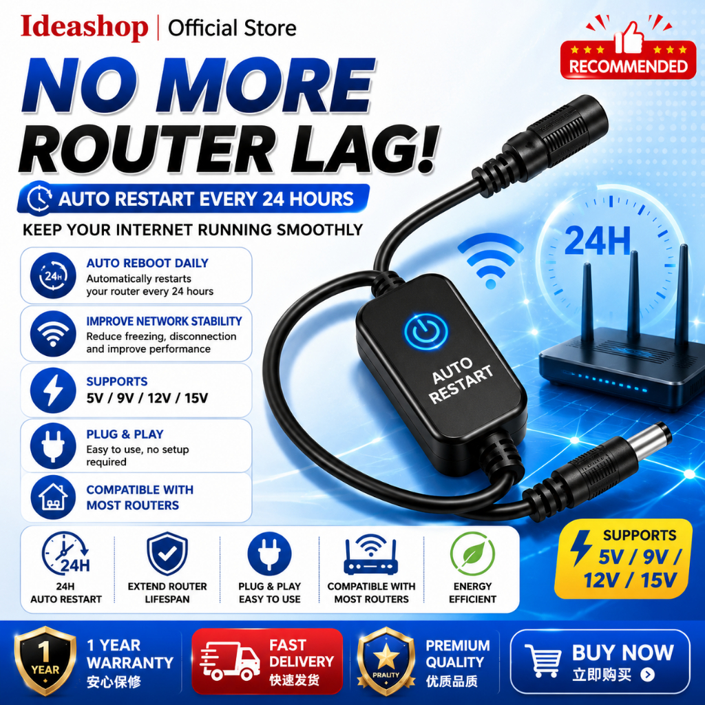 【Ideashop】Auto Restart Cable DC 5.5mm Router Reboot Timer 5V 9V 12V 15V for Modem Mesh WiFi CCTV Camera