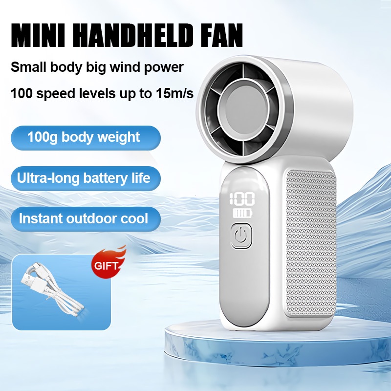 Kipas Mini 6000mAh Kipas Pegang Tangan Mudah Alih Turbin Kelajuan Tinggi Kipas Perjalanan Luaran Angin Kencang